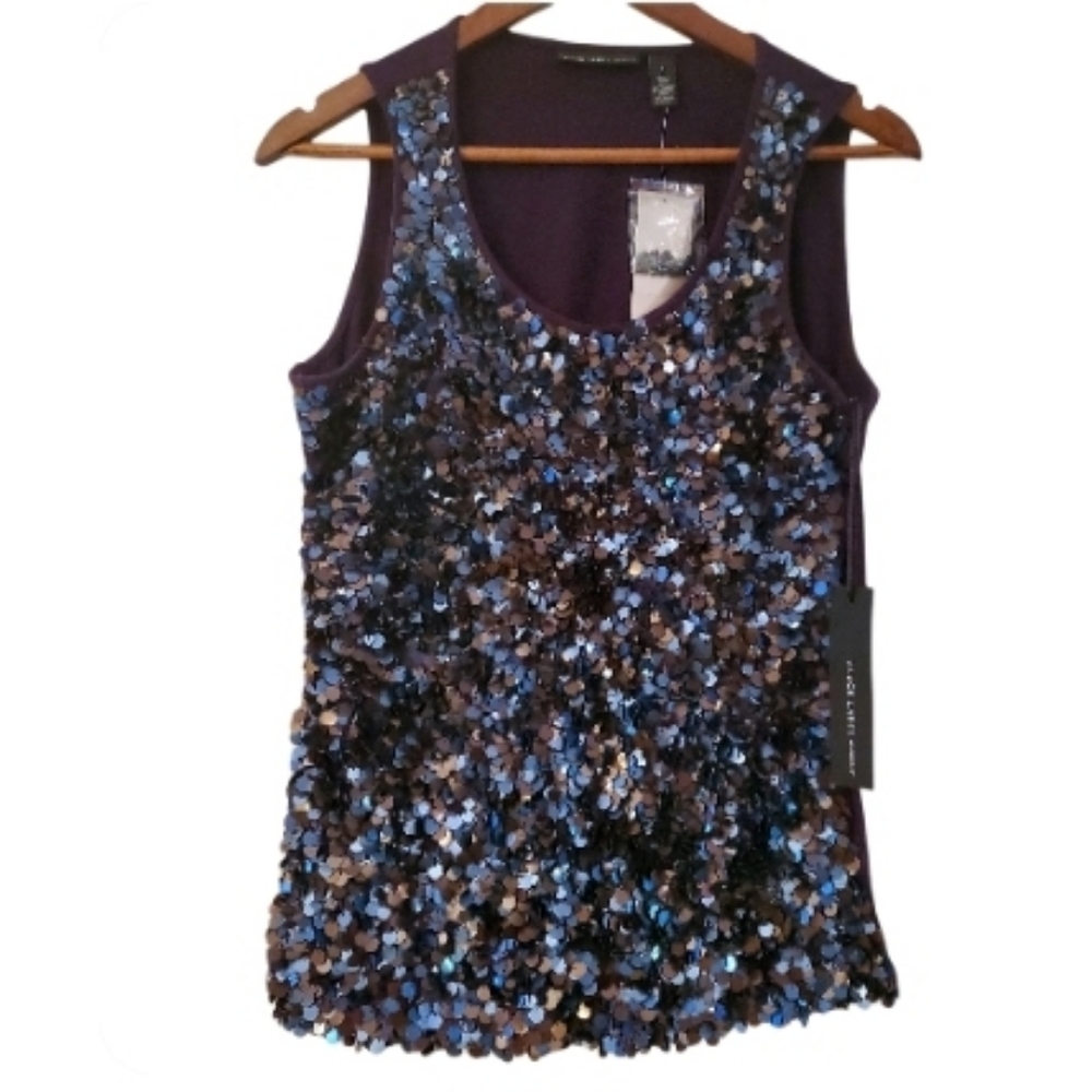 Chicos Platnimun Purple Beaded Embellished Top Blouse Size 1 NWT